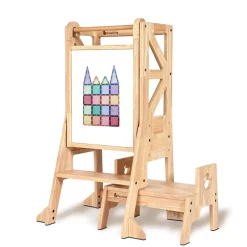 My Duckling New Deluxe Solid Wood Adjustable Learning Tower - Flag with Duck Stool Handle