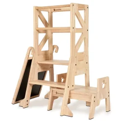 My Duckling New Deluxe Solid Wood Adjustable Learning Tower - Flag with Duck Stool Handle