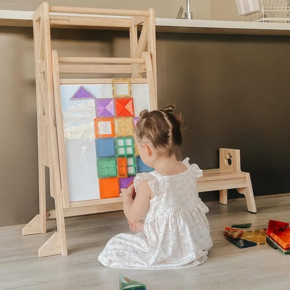 My Duckling New Deluxe Solid Wood Adjustable Learning Tower - Flag with Duck Stool Handle