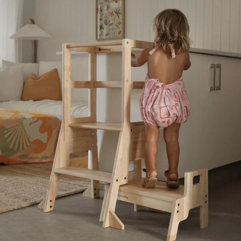 My Duckling Solid Wood Adjustable Learning Tower 3in1 - Deluxe(Rectangle Stool Handle)
