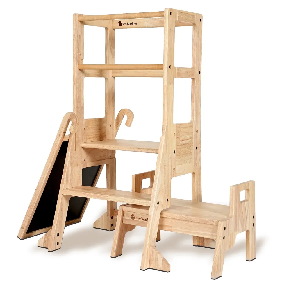 My Duckling Solid Wood Adjustable Learning Tower 3in1 - Deluxe(Rectangle Stool Handle)