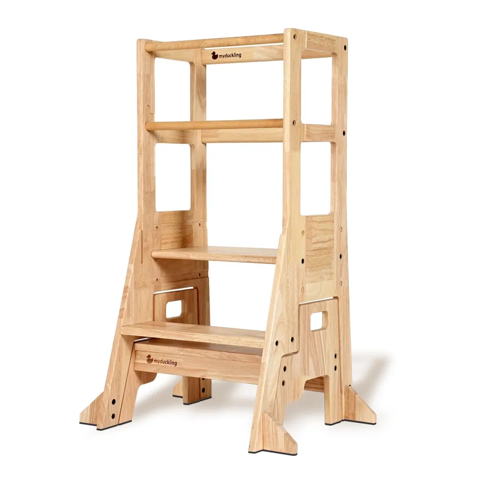My Duckling Solid Wood Adjustable Learning Tower 3in1 - Deluxe(Rectangle Stool Handle)