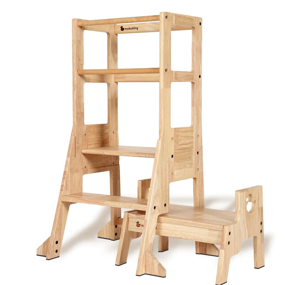 My Duckling Solid Wood Adjustable Learning Tower 3in1 - Deluxe (Duck Stool Handle)