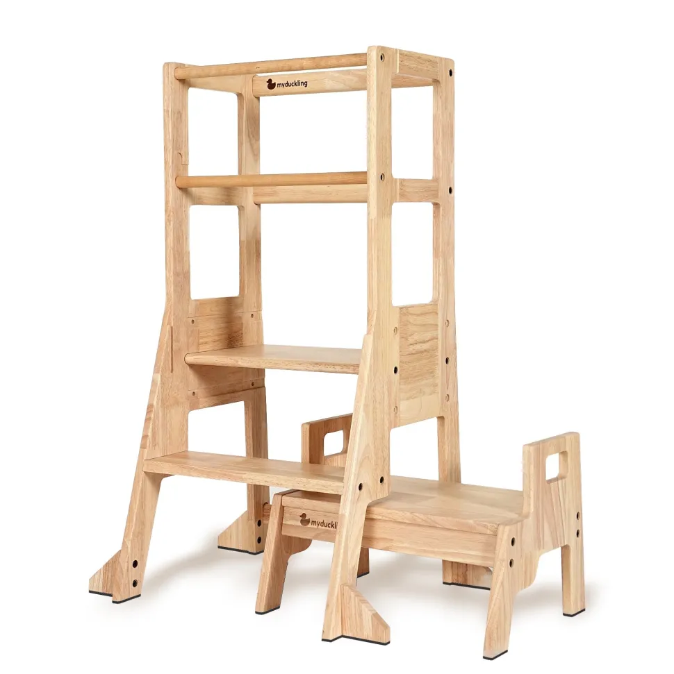 My Duckling Solid Wood Adjustable Learning Tower 3in1 - Deluxe(Rectangle Stool Handle)
