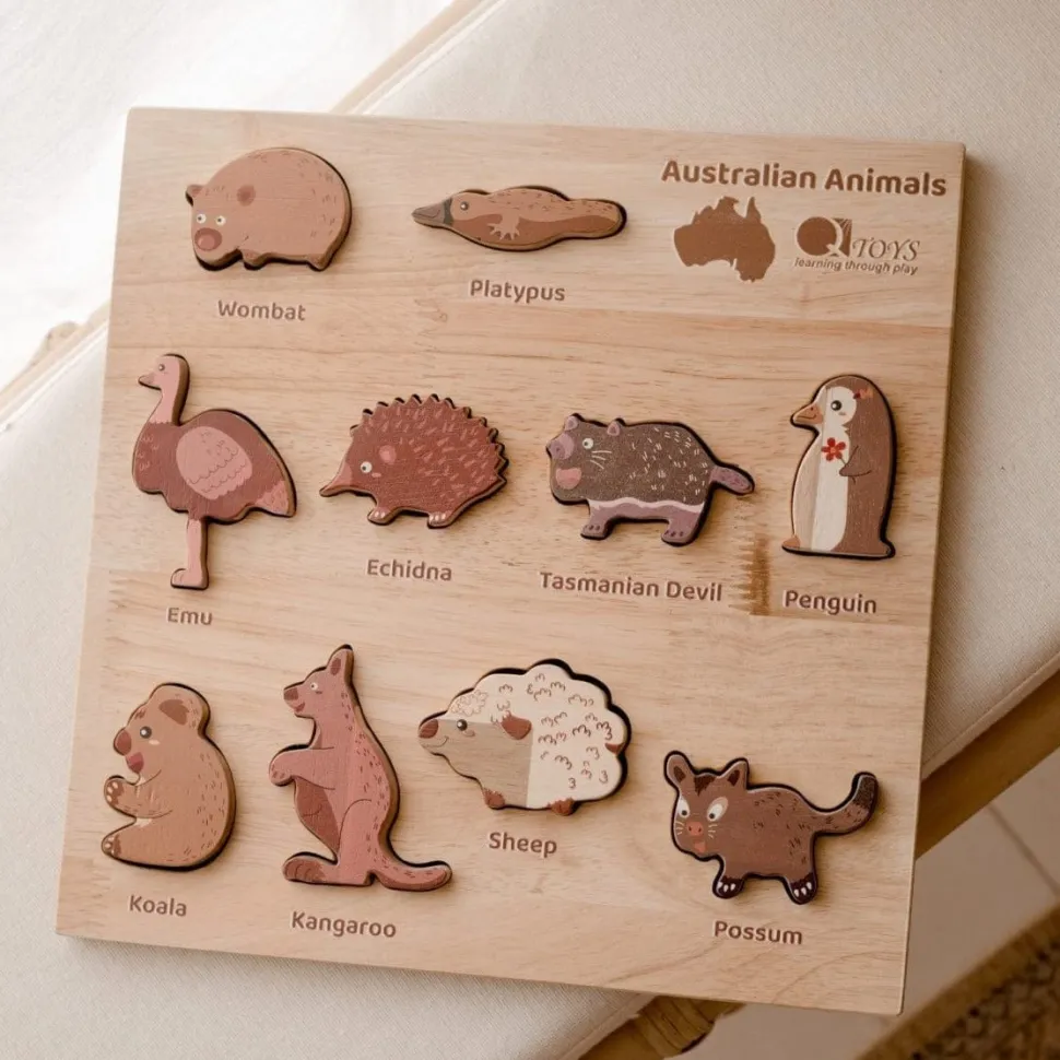 QToys Natural Australian Animal Puzzle And Play Set