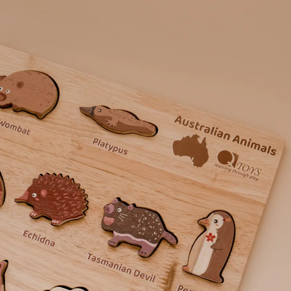 QToys Natural Australian Animal Puzzle And Play Set