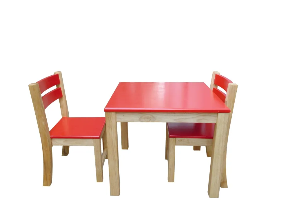 QToys Red Top Timber Table with 2 Matching Chairs
