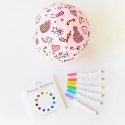 Sarah's Silks Rainbow Sky Coloring Balloon Ball + Playsilk Marker Set