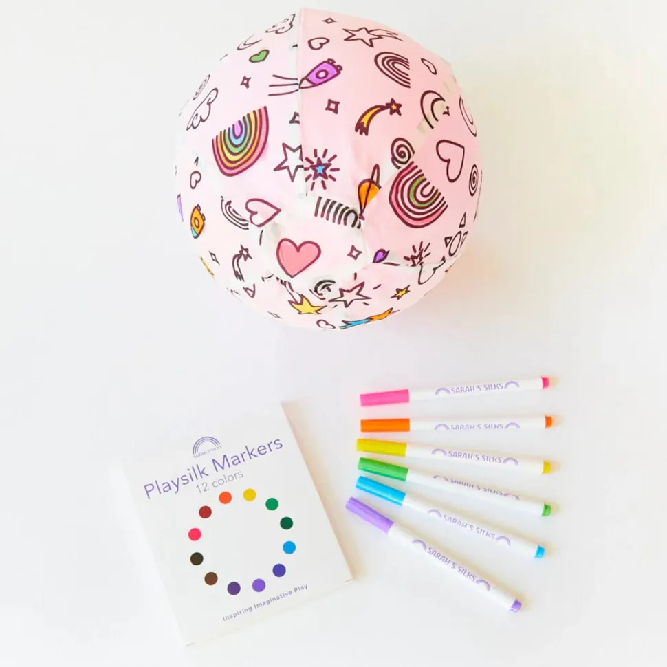 Sarah's Silks Rainbow Sky Coloring Balloon Ball + Playsilk Marker Set