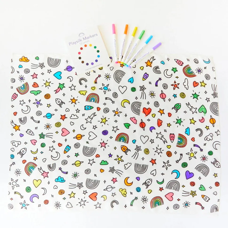 Sarah's Silks Rainbow Sky Coloring Seek and Find + Playsilk Marker Set