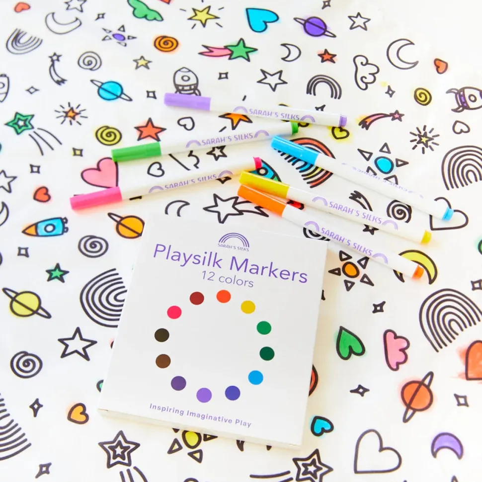 Sarah's Silks Rainbow Sky Coloring Seek and Find + Playsilk Marker Set
