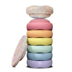 Stapelstein Original Rainbow Complete Pastel (Set of 8) + Super Confetti Board