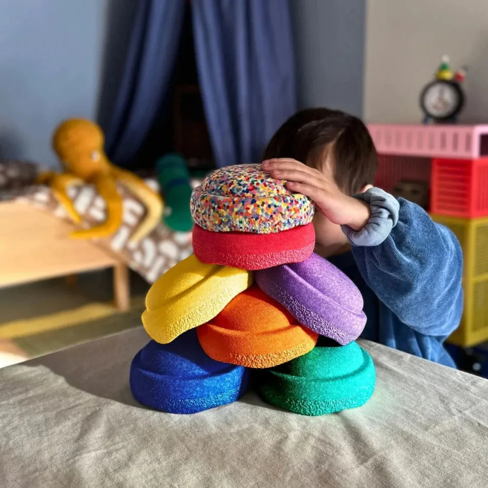 Stapelstein Original Rainbow Classic Set of 7 Minis + Super Confetti Mini Stone