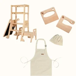 The Full Mini Chef: My Duckling Solid Wood Adjustable Learning Tower 3in1 - Deluxe(Rectangle Stool Handle) set