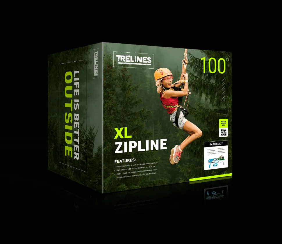 Trelines Zipline Quickset With Brake - Easy Setup and Takedown 30m