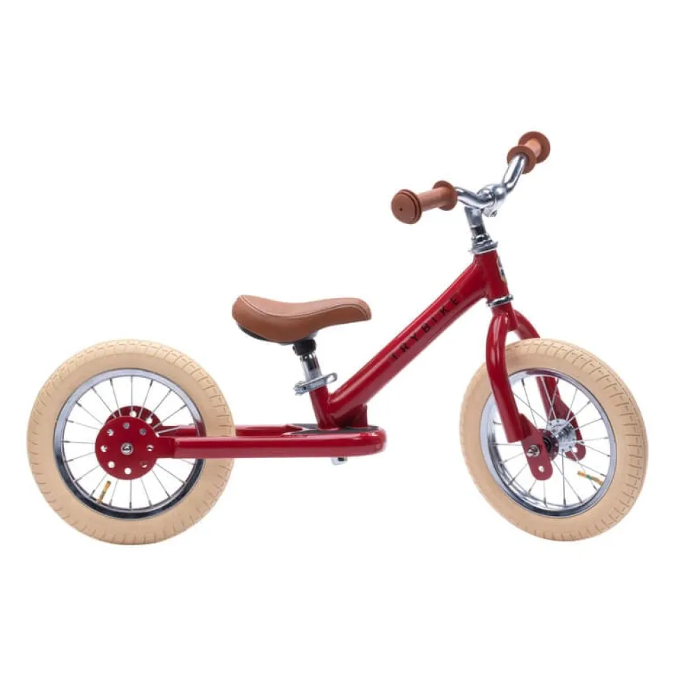 Trybike 2 in 1 Vintage Steel Balance Bike - Red