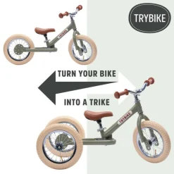Trybike 2 in 1 Vintage Steel Balance Bike - Green