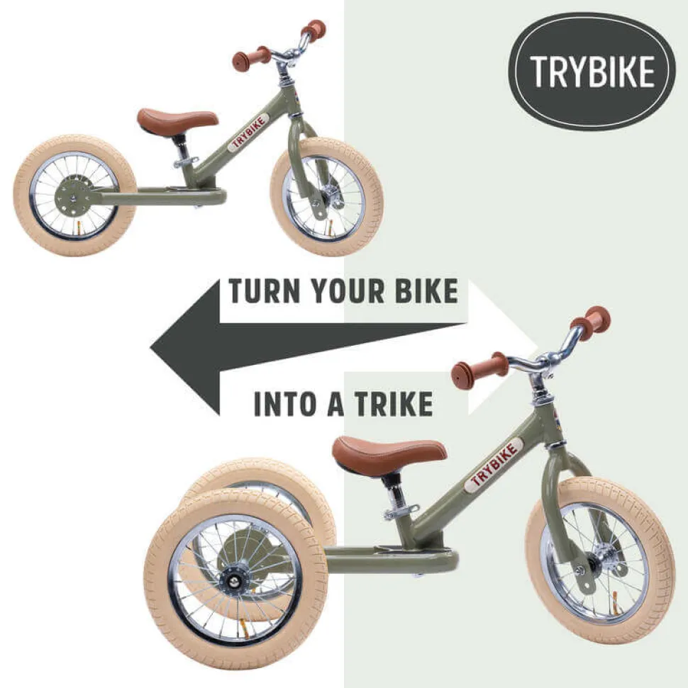 Trybike 2 in 1 Vintage Steel Balance Bike - Green